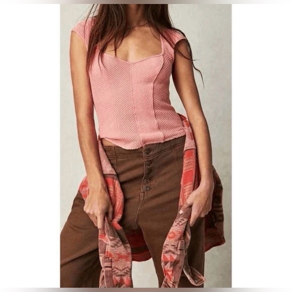 NWT FREE PEOPLE -We the Free Strawberry Colada Sweetheart Corset Tank LG